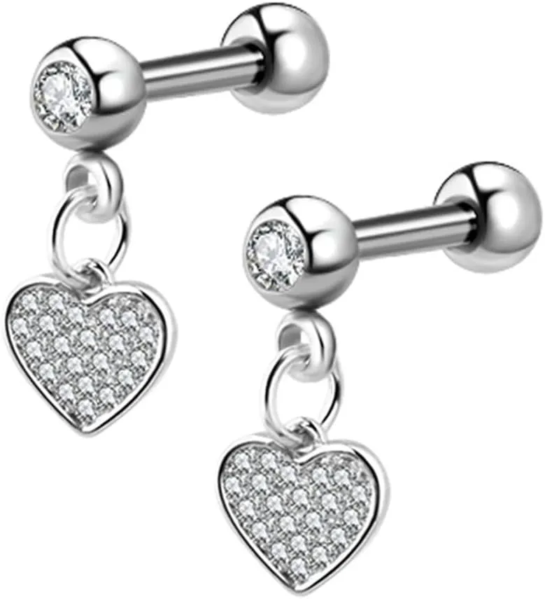 1 Pair 16G Cartilage Stud Earrings for Women Surgical Steel Helix Earrings Dangle Moon Star Butterfly Heart Cross CZ Hypoallergenic Tragus Couch Helix Piercing Jewelry