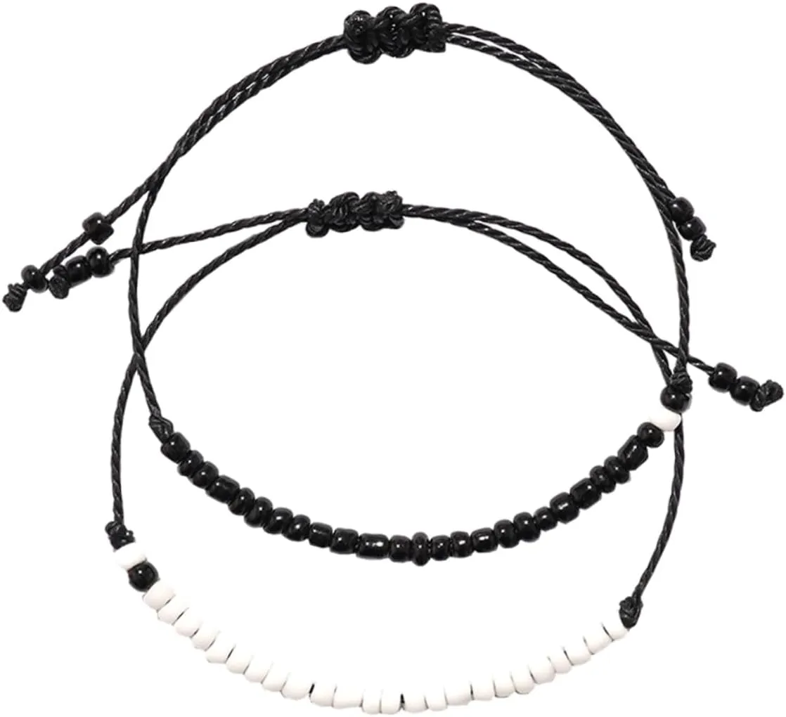 1 Pair Couple Matching Bracelet Woven String Bracelets for Valentine Day present Unique and Beaded Design for Friends and Lovers
