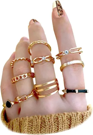 10 Pcs Vintage Stackable Knuckle Rings for Women, Punk Cubic Zirconia Black Knuckle Rings Personalized Jewelry