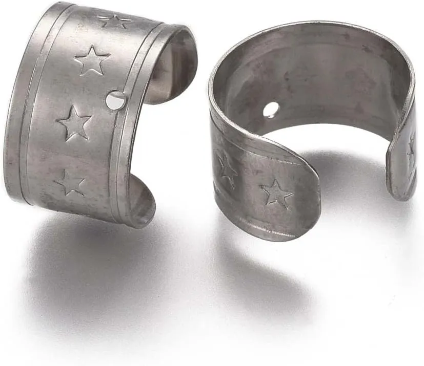 10 Silver Surgical 304 Grade Stainless Steel Star Ear Cuff Clip On Fake Earring Jewelry Findings with Hole