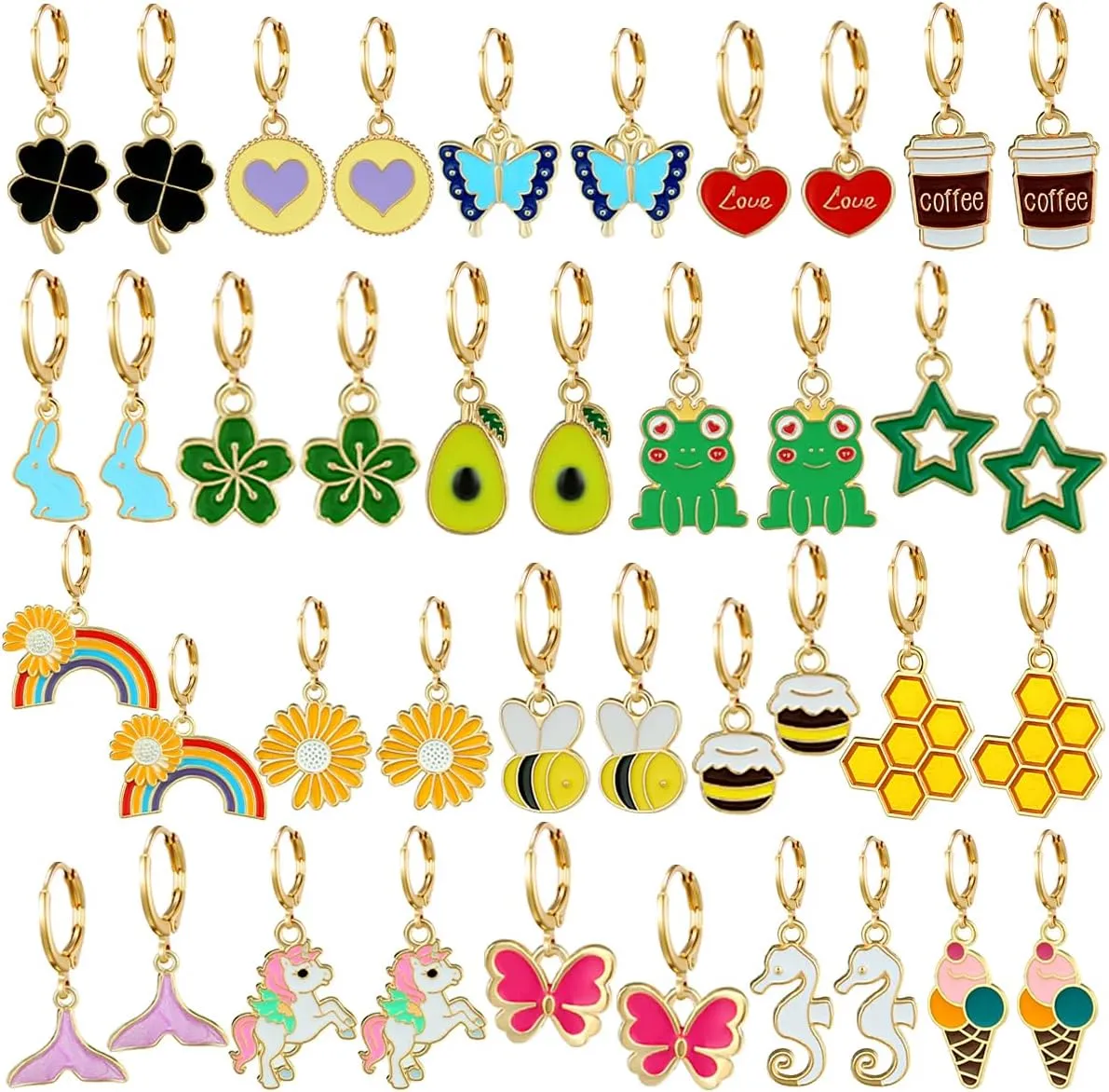 10/20 Pairs Cute Gold Hoop Dangle Earrings for Girls Small Huggie Hoop Earrings With Charms 14k Gold Hoop Earrings Set Hypoallergenic Jewelry