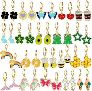 10/20 Pairs Cute Gold Hoop Dangle Earrings for Girls Small Huggie Hoop Earrings With Charms 14k Gold Hoop Earrings Set Hypoallergenic Jewelry