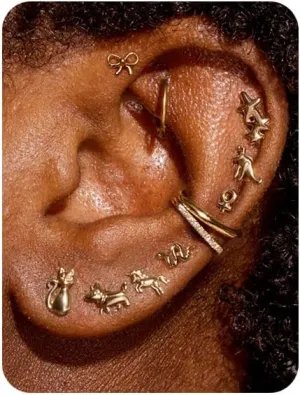 11PCS Gold Earrings for Women Trendy 14K Gold Plated Bow Stud Ear cuff Cartilage Earrings Dainty Cute Animal Huggie Jewelry Gift