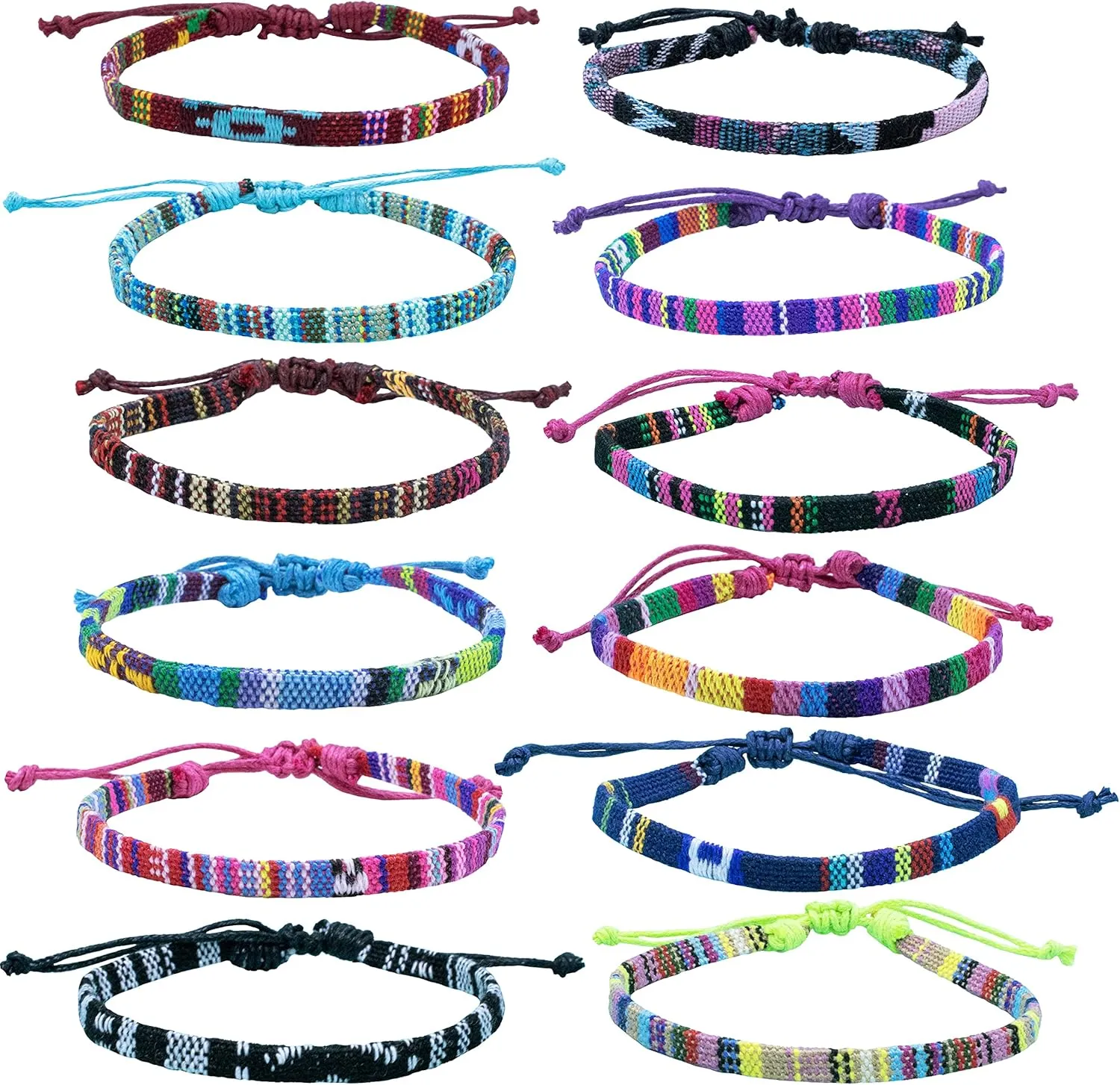 12 Woven Hippie Bracelets for Teen Girls, Adjustable VSCO Girl Braided String Friendship Bracelet for Women, Boho Braid Rope Surfer Jewelry for Men, Aesthetic Bracelets Stocking Stuffers for Teens