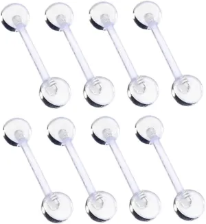 12pcs Clear Bar Tongue Rings Body Piercing Jewelry Transparent Barbell Studs Versatile for Cartilage Lip and Other Body Piercings Great