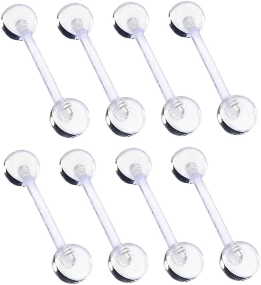 12pcs Clear Bar Tongue Rings Body Piercing Jewelry Transparent Barbell Studs Versatile for Cartilage Lip and Other Body Piercings Great