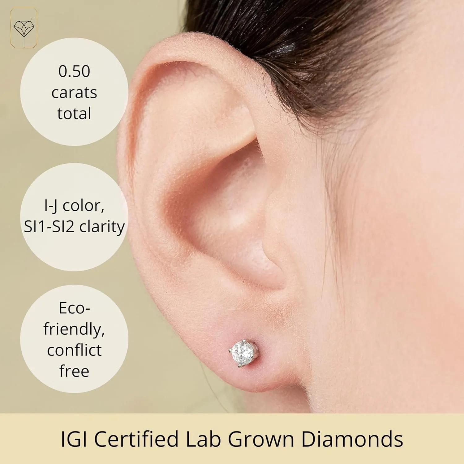 1/4-2 Carat IGI Certified Lab Grown Diamond Stud Earrings | Solitaire Real Diamonds Earring for Women in I-J Color & SI1-SI2 Clarity | 14K Gold Diamond Studs with Secure Backs by MAX   STONE