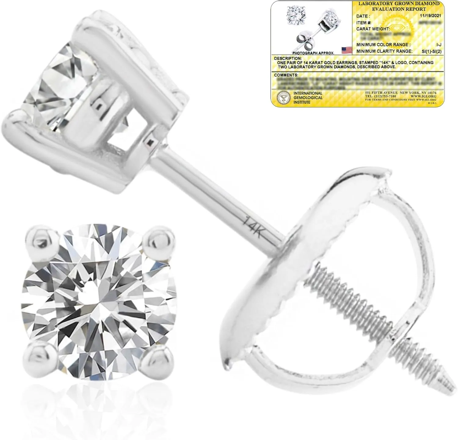 1/4-2 Carat IGI Certified Lab Grown Diamond Stud Earrings | Solitaire Real Diamonds Earring for Women in I-J Color & SI1-SI2 Clarity | 14K Gold Diamond Studs with Secure Backs by MAX   STONE