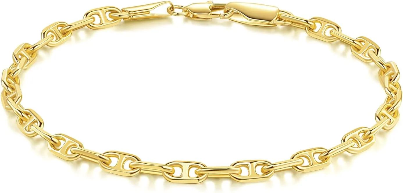 14K Gold Bracelets for Women Fine Gold Mariner Chain Bracelet for Women & Mens Bracelet Layering Womens Bracelets Jewelry Presents for Her Him (6.5'' 7'' 7.5'' 8'' 9'')