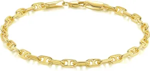 14K Gold Bracelets for Women Fine Gold Mariner Chain Bracelet for Women & Mens Bracelet Layering Womens Bracelets Jewelry Presents for Her Him (6.5'' 7'' 7.5'' 8'' 9'')