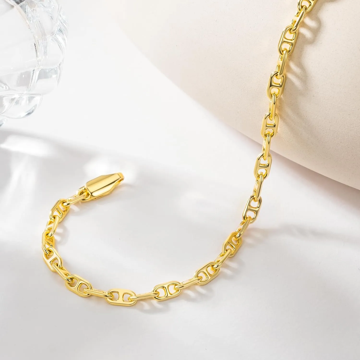 14K Gold Bracelets for Women Fine Gold Mariner Chain Bracelet for Women & Mens Bracelet Layering Womens Bracelets Jewelry Presents for Her Him (6.5'' 7'' 7.5'' 8'' 9'')