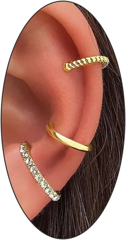 14k Gold Ear Cuff for Women Cubic Zirconia Stainless Steel Huggie Ear Cuffs for Women Non Piercing Cartilage Cuff Earrings Ear Clips Jewelry