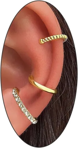 14k Gold Ear Cuff for Women Cubic Zirconia Stainless Steel Huggie Ear Cuffs for Women Non Piercing Cartilage Cuff Earrings Ear Clips Jewelry