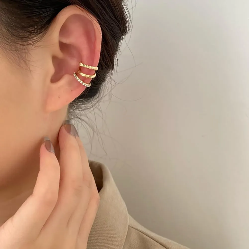 14k Gold Ear Cuff for Women Cubic Zirconia Stainless Steel Huggie Ear Cuffs for Women Non Piercing Cartilage Cuff Earrings Ear Clips Jewelry