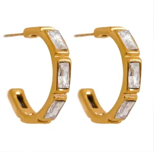 14K Gold Filled Circle Earrings For Women - Colorful Cubic Zirconia C Shape Geometric Huggie Earrings, Classic Round Daily Earrings, Boucles D'oreilles Rondes Simples