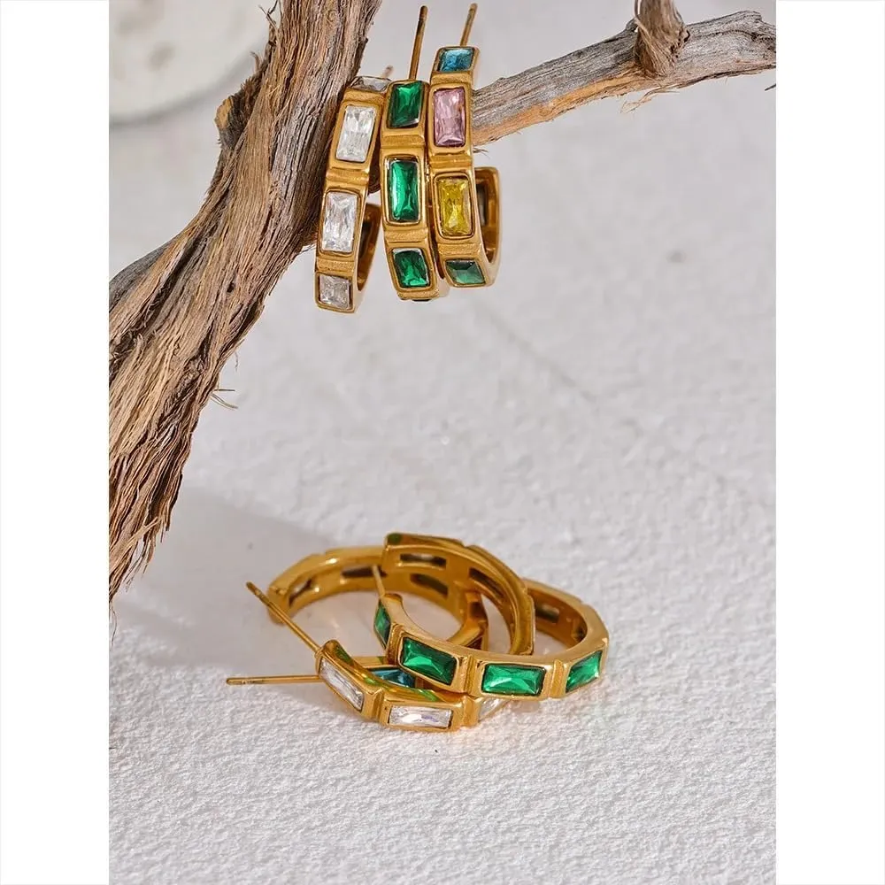 14K Gold Filled Circle Earrings For Women - Colorful Cubic Zirconia C Shape Geometric Huggie Earrings, Classic Round Daily Earrings, Boucles D'oreilles Rondes Simples