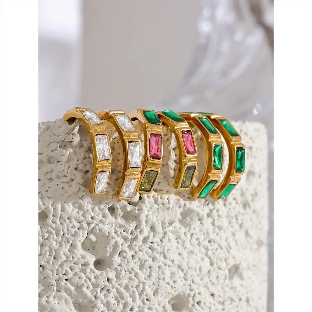 14K Gold Filled Circle Earrings For Women - Colorful Cubic Zirconia C Shape Geometric Huggie Earrings, Classic Round Daily Earrings, Boucles D'oreilles Rondes Simples