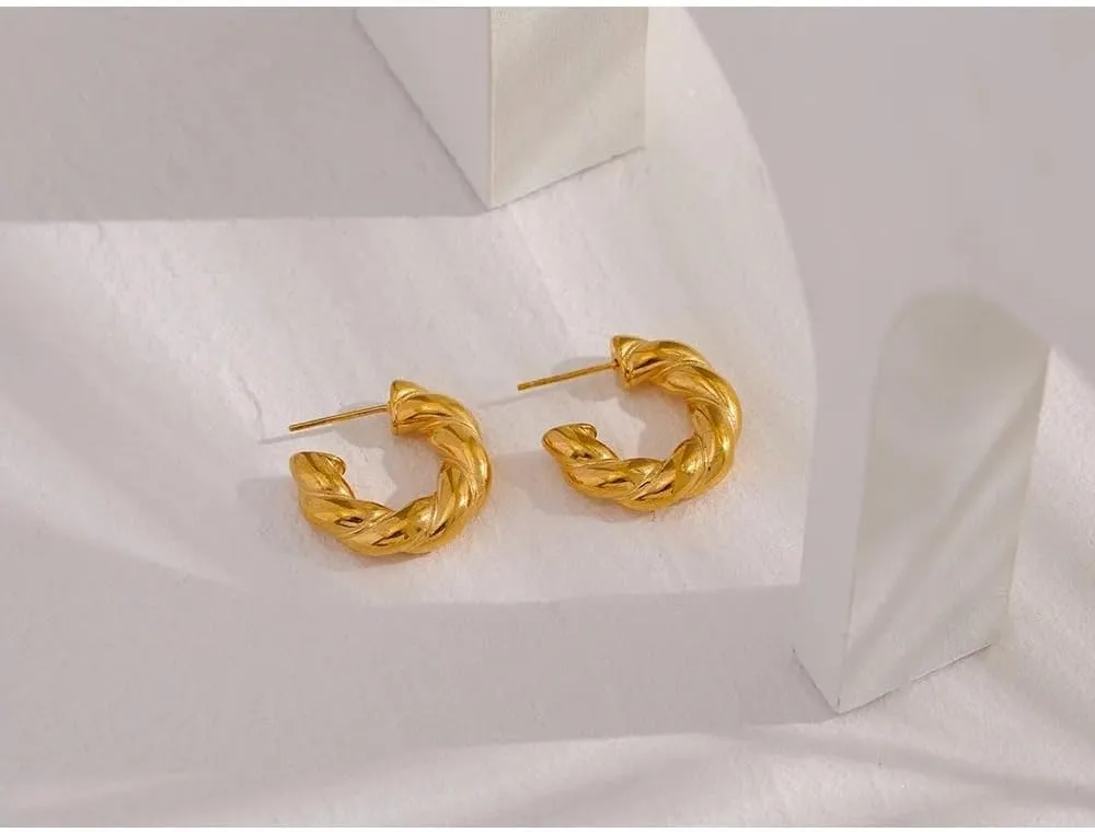 14K Gold Filled Circle Hoop Earrings For Women, Big Minimalist Geometric Twisted Hoop Earrings Temperament Golden Hoop Earrings, C Shape Round Chunky Unusual Earrings