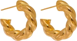 14K Gold Filled Circle Hoop Earrings For Women, Big Minimalist Geometric Twisted Hoop Earrings Temperament Golden Hoop Earrings, C Shape Round Chunky Unusual Earrings