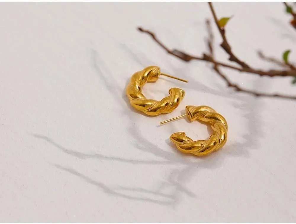 14K Gold Filled Circle Hoop Earrings For Women, Big Minimalist Geometric Twisted Hoop Earrings Temperament Golden Hoop Earrings, C Shape Round Chunky Unusual Earrings