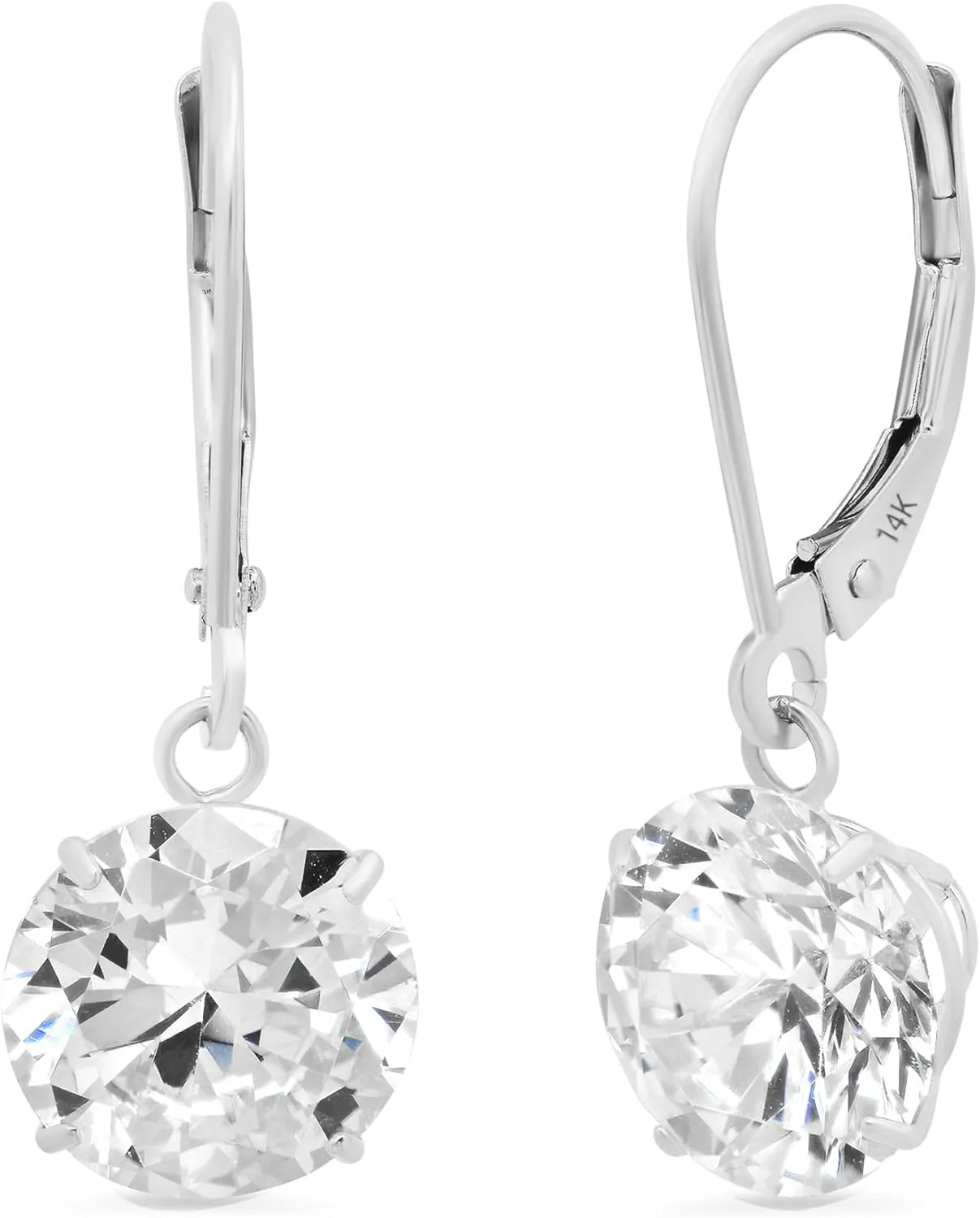 14k Gold Leverback Cubic Zirconia Dangle Earrings | Solid Real White or Yellow Gold Dangle Earrings for Women | 1-8 CT.TW 14k Gold Earrings for Women | CZ Cubic Zirconia Drop Earrings by MAX   STONE