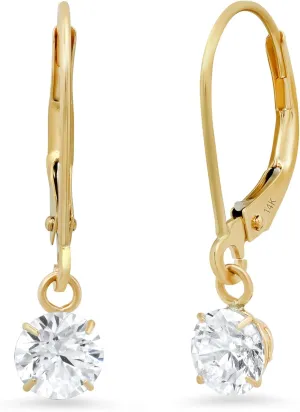14k Gold Leverback Cubic Zirconia Dangle Earrings | Solid Real White or Yellow Gold Dangle Earrings for Women | 1-8 CT.TW 14k Gold Earrings for Women | CZ Cubic Zirconia Drop Earrings by MAX   STONE