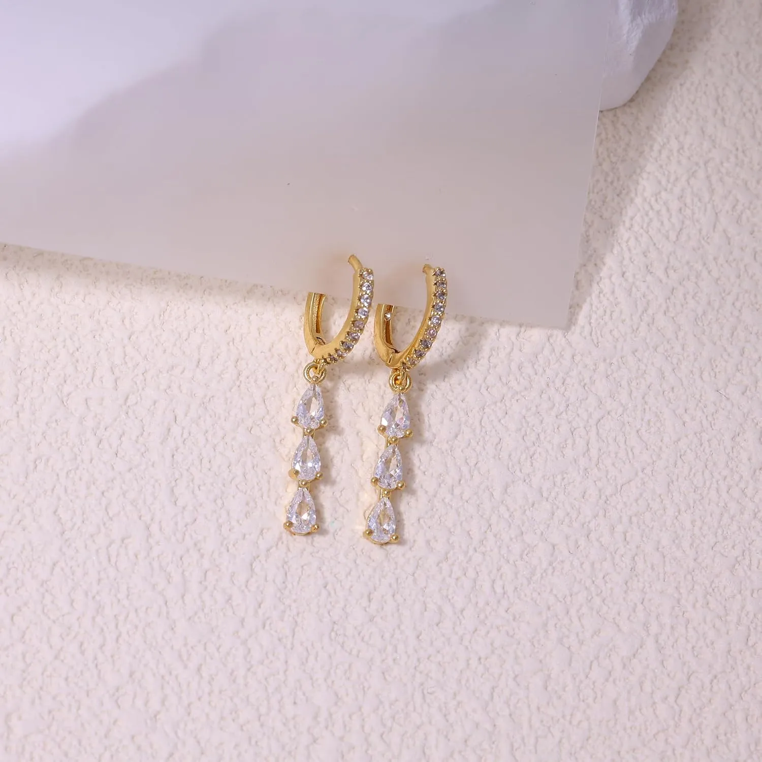 14K Gold Plated Butterfly Dangle Earrings for Women - Dainty, Trendy, Hypoallergenic CZ Drop Earrings - Simple Long Dangling Jewelry