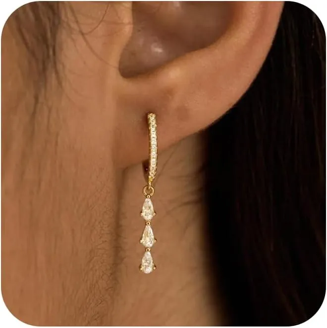 14K Gold Plated Butterfly Dangle Earrings for Women - Dainty, Trendy, Hypoallergenic CZ Drop Earrings - Simple Long Dangling Jewelry