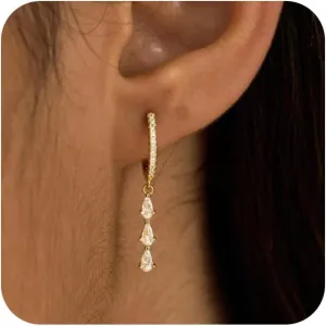 14K Gold Plated Butterfly Dangle Earrings for Women - Dainty, Trendy, Hypoallergenic CZ Drop Earrings - Simple Long Dangling Jewelry