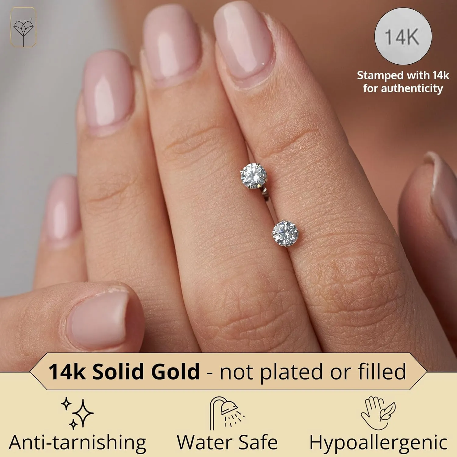 14k Gold Solitaire Round Cubic Zirconia Earrings Studs for Women & Men | Anti Tarnishing CZ Stud Earrings with 14k Gold Butterfly Pushbacks | 4MM-7.5MM by MAX   STONE