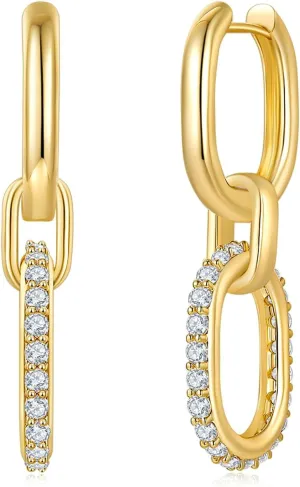 14K/18K Gold Plated Paperclip Link Dangle Earrings for Women - Trendy, Lightweight, 925 Sterling Silver Post Statement Earrings for Women - Elegant Gold Jewelry for Christmas Gifts - 35x14mm