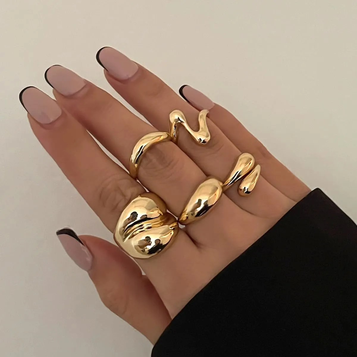 15pcs Gold Chunky Rings Set for Women 14K Gold Plated Thick Dome Stackable Open Plain Band Rings Statement Trendy Rings Gift