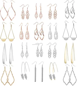16 Pairs Silver Dangle Earrings For Women,Trendy Diamond Stud Earrings For Women, Hypoallergenic Earrings Dangling for Teen Girls