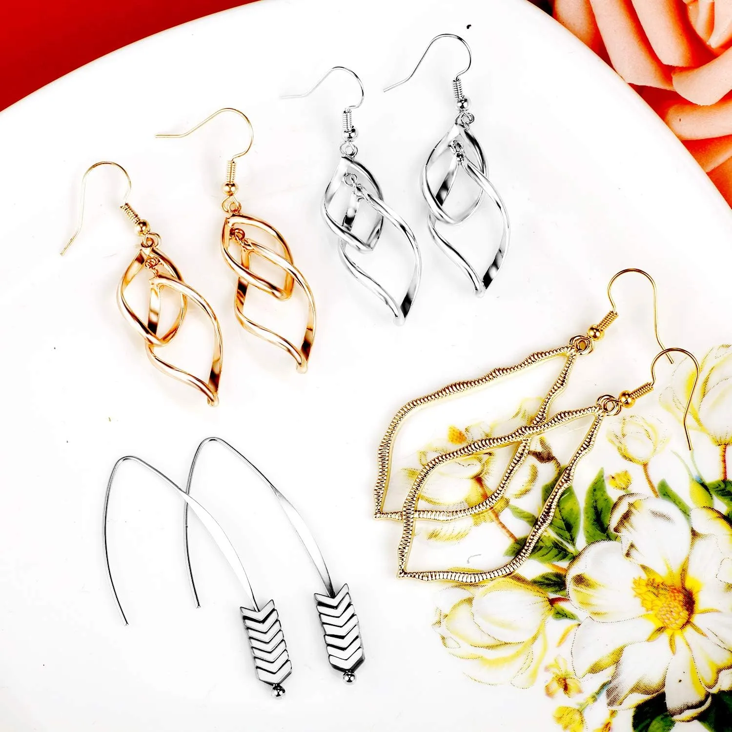 16 Pairs Silver Dangle Earrings For Women,Trendy Diamond Stud Earrings For Women, Hypoallergenic Earrings Dangling for Teen Girls
