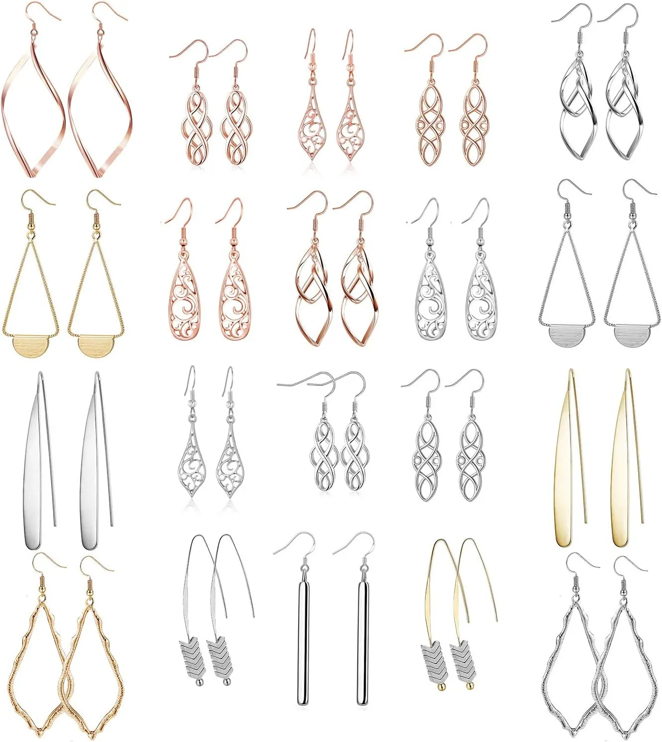 16 Pairs Silver Dangle Earrings For Women,Trendy Diamond Stud Earrings For Women, Hypoallergenic Earrings Dangling for Teen Girls
