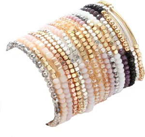 17Pcs Boho Beaded Bracelets for Women Colorful Stackable Sparkly Crystal Beads Bracelets Multi-Layer Versatile Statement Bracelets Stretch Cuff Jewelry Gifts