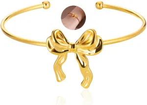 18K Gold Bow Bracelets for Women Silver Plated Ribbon Bow Tie Knot Bracelets Elegant Jewelry Gift for Women
