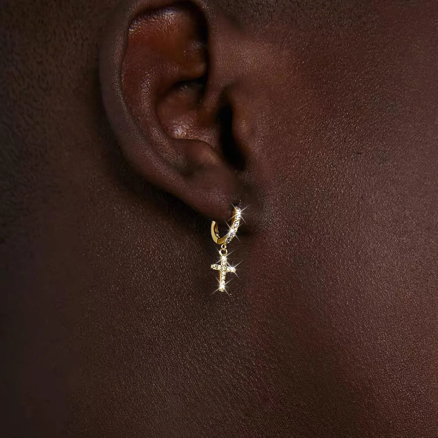 18k Gold Plated Cross Hoop Earrings for Women Men - Rhinestone Gold Silver Dangle Earrings, Small Huggie Hoops, Lightweight Cross Jewelry