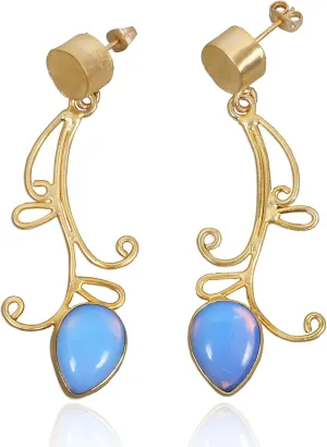 18K Gold Plated White Opalite Gemstone Dangle Earrings