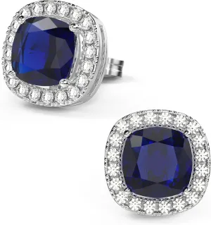 18K White Gold Plated Sterling Silver Cubic Zirconia Halo Stud Earrings for Women Mom Square Cushion Cut Simulated Diamond Wedding CZ Stud Earrings for Women Hypoallergenic Jewelry