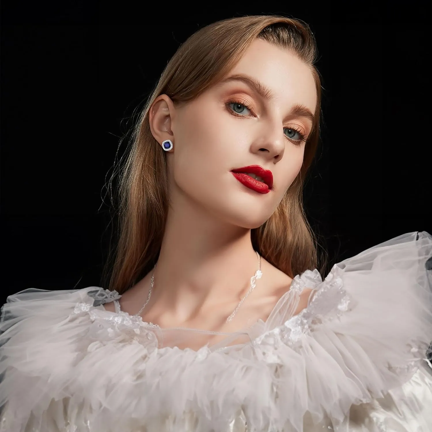 18K White Gold Plated Sterling Silver Cubic Zirconia Halo Stud Earrings for Women Mom Square Cushion Cut Simulated Diamond Wedding CZ Stud Earrings for Women Hypoallergenic Jewelry