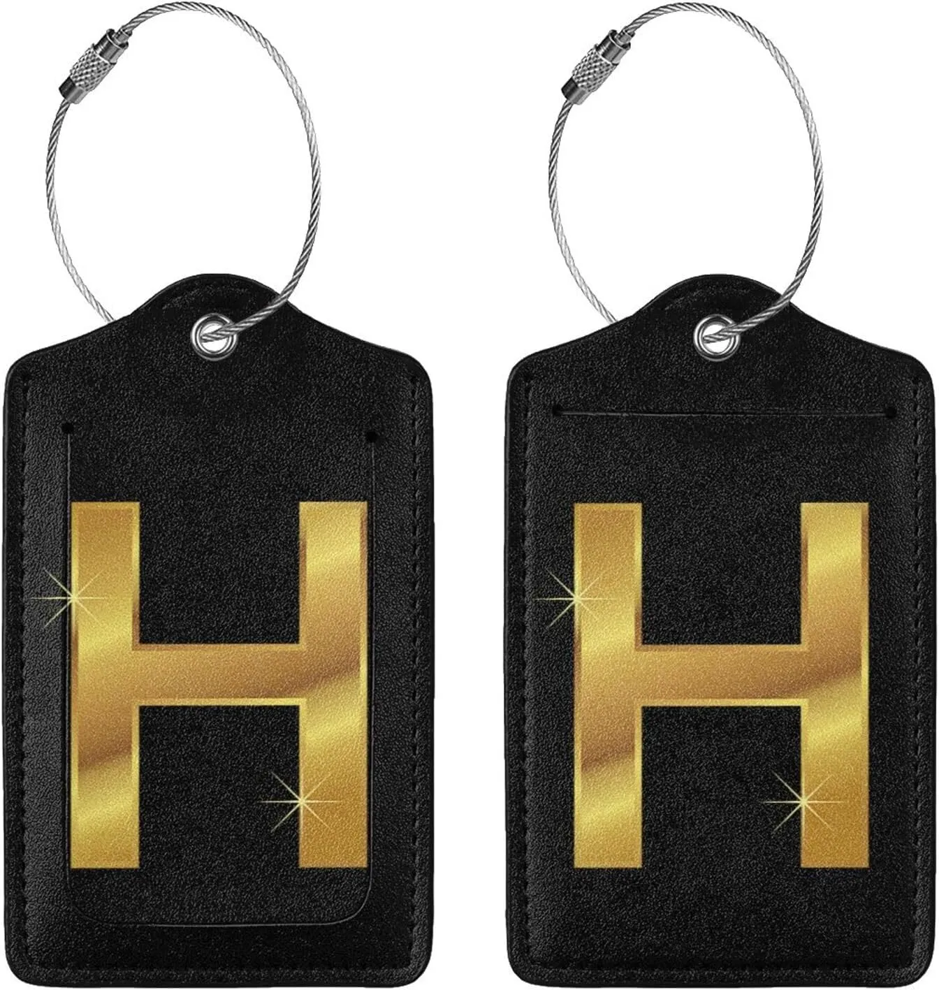 2 Pack Gold Print H Lettering Luggage Tag for Suitcase, Steel Loop with Privacy Cover ID Label, Travel Birthday Gift for Men Women