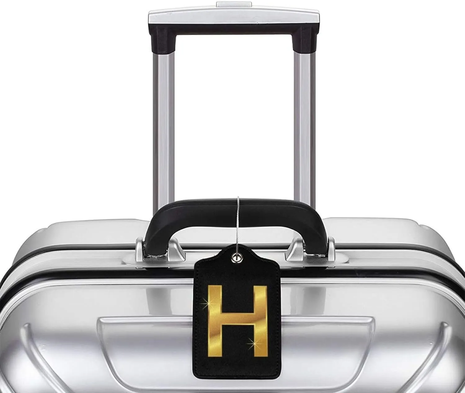 2 Pack Gold Print H Lettering Luggage Tag for Suitcase, Steel Loop with Privacy Cover ID Label, Travel Birthday Gift for Men Women