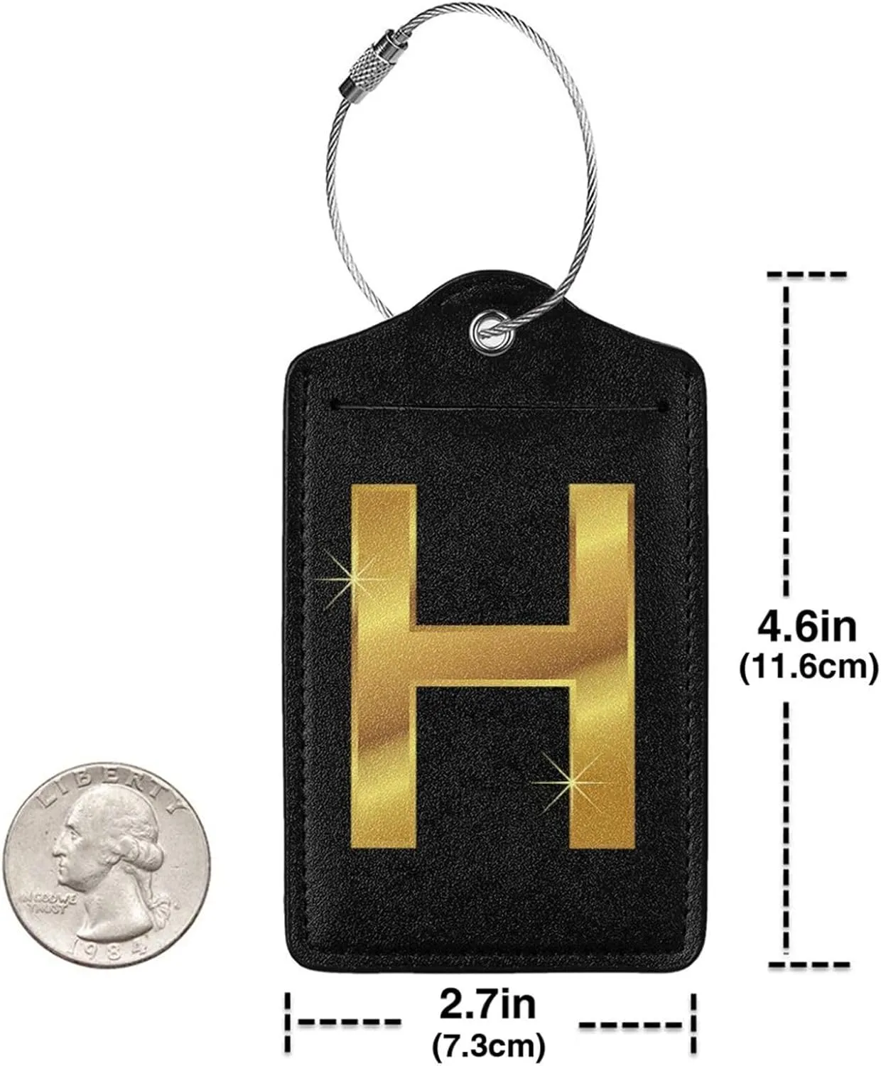 2 Pack Gold Print H Lettering Luggage Tag for Suitcase, Steel Loop with Privacy Cover ID Label, Travel Birthday Gift for Men Women
