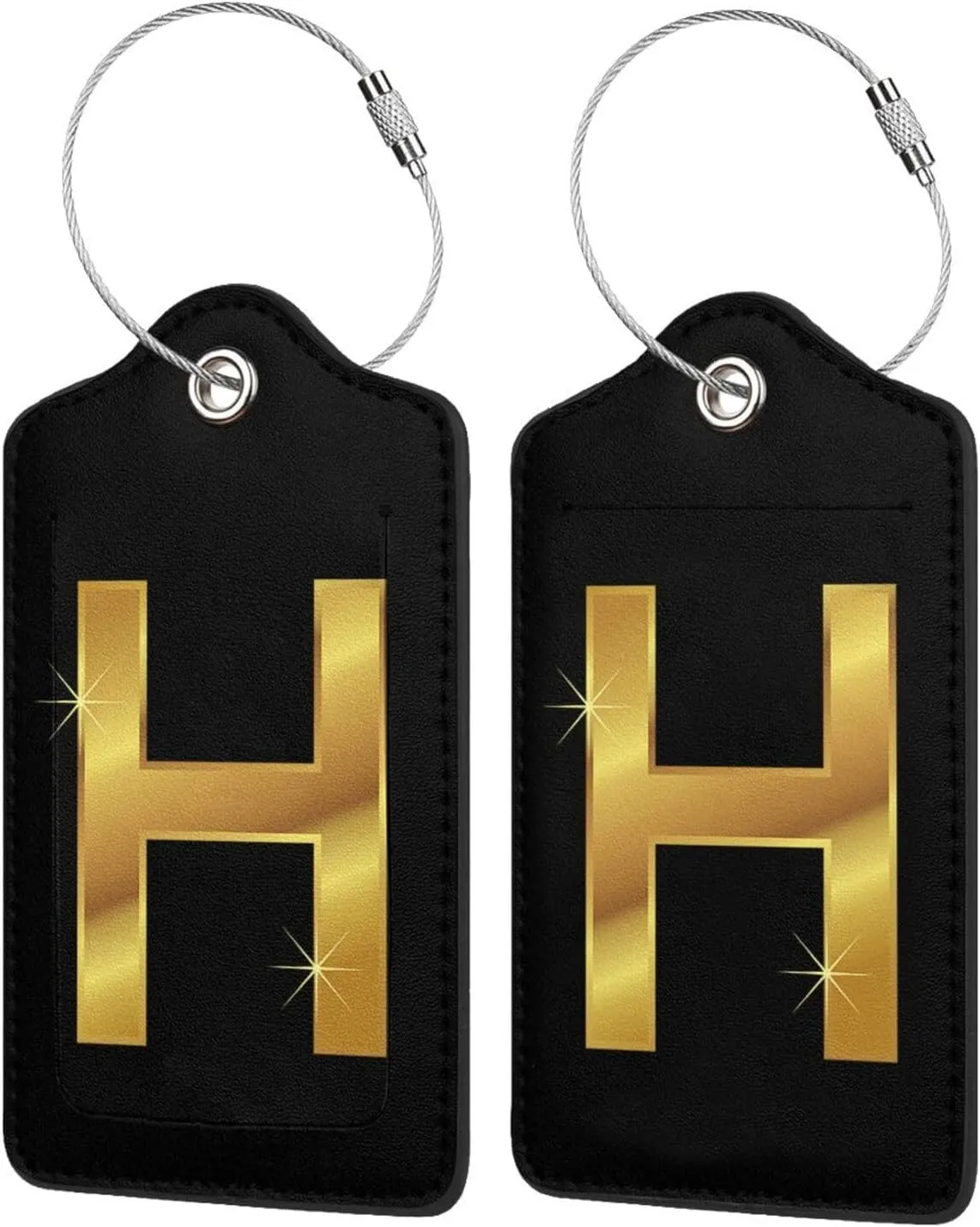 2 Pack Gold Print H Lettering Luggage Tag for Suitcase, Steel Loop with Privacy Cover ID Label, Travel Birthday Gift for Men Women