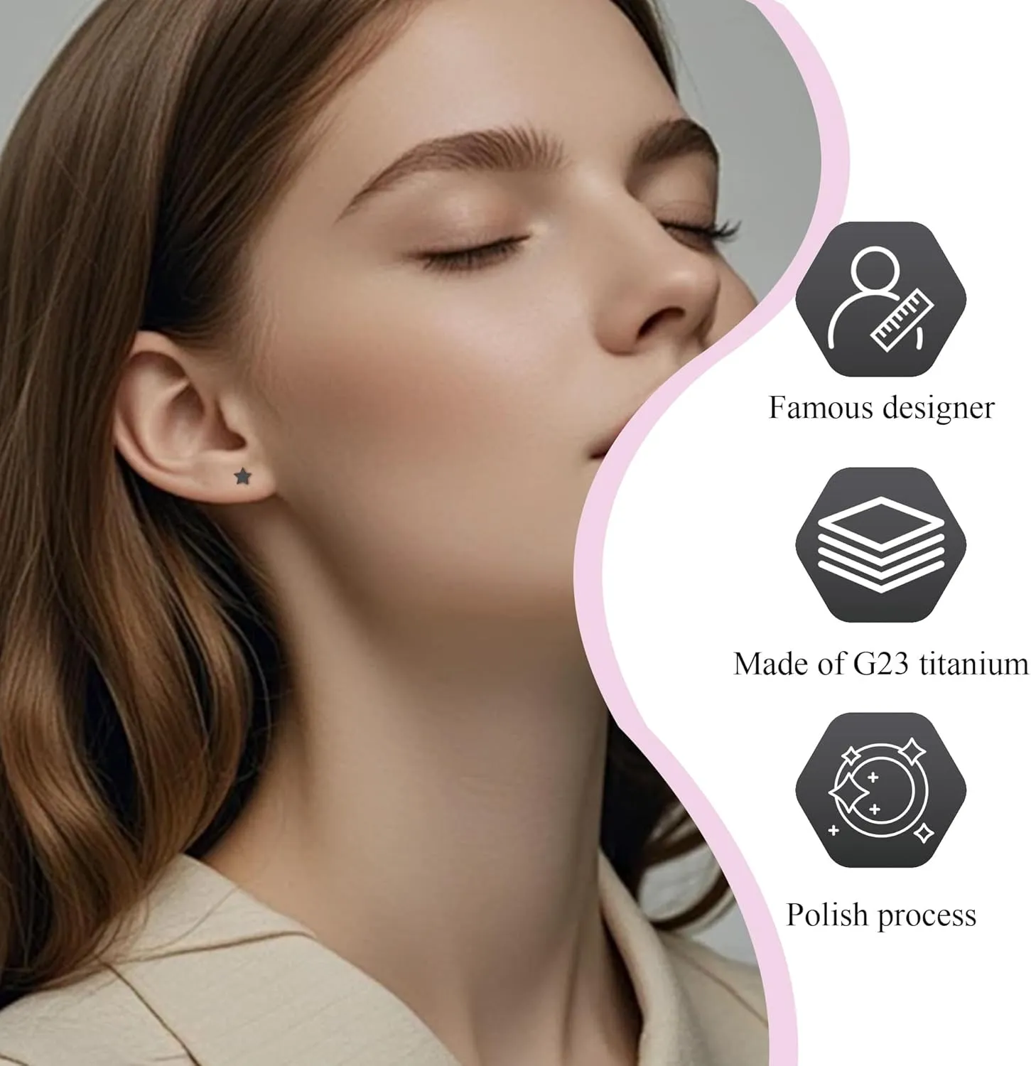 2 Pairs Flat Back Earrings Women, Titanium Star and Moon Earrings, Heart & CZ Flatback Stud, Butterfly & Lightning Screw Back, Crosses and Triangles Stud, Gold/Pink/Silver/Black Options