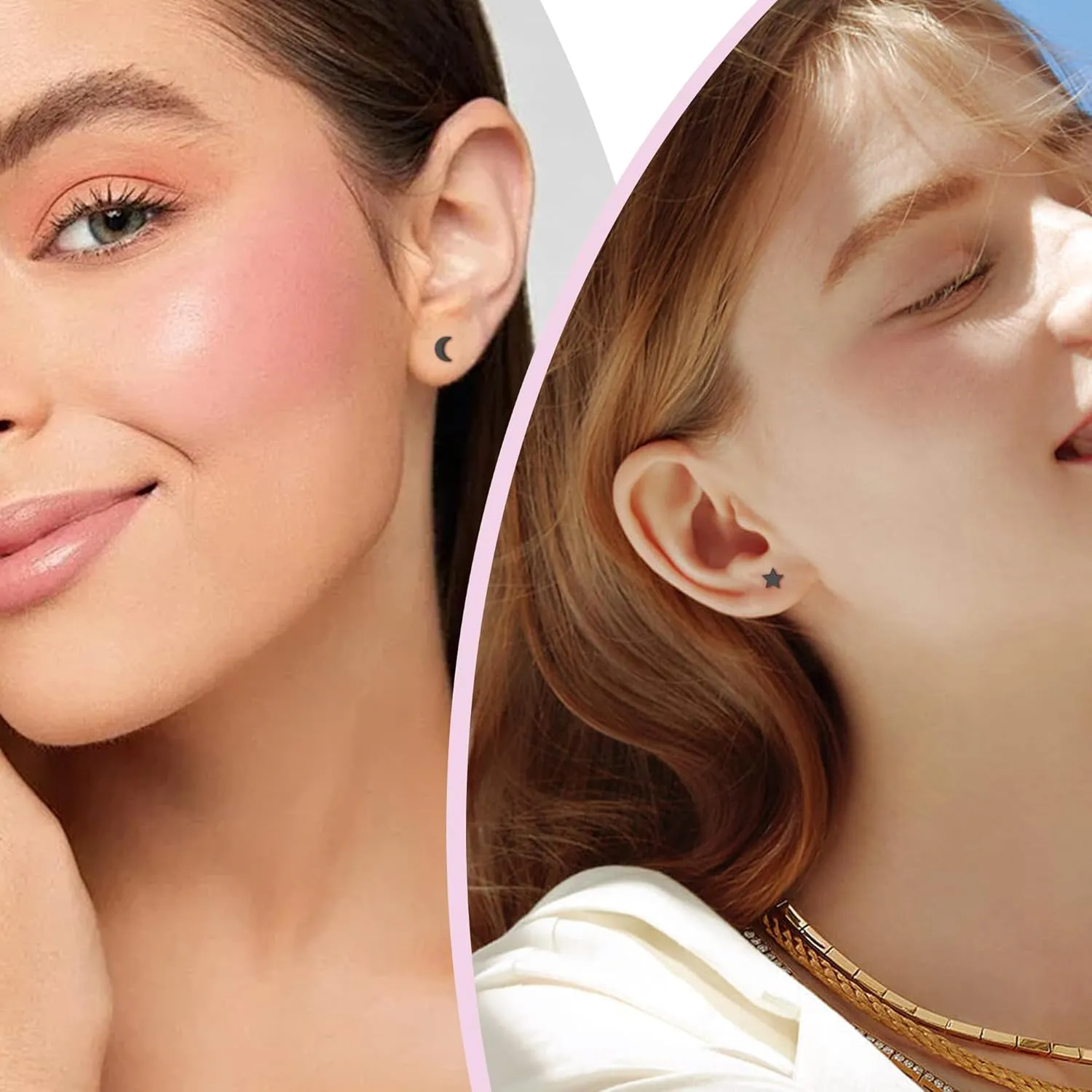 2 Pairs Flat Back Earrings Women, Titanium Star and Moon Earrings, Heart & CZ Flatback Stud, Butterfly & Lightning Screw Back, Crosses and Triangles Stud, Gold/Pink/Silver/Black Options
