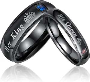 2 Pcs Couple Rings for Women Men His Queen Her King Matching Rings Set Engagement Promise Band Rings for Him and Her