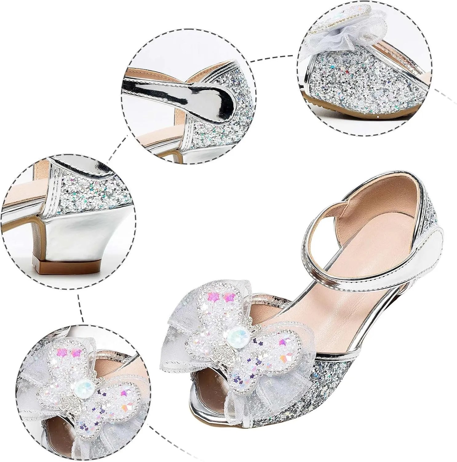 2025 Girls Casual Sandals Comfortable Dressy Party Dance Shoes with Ankle Strap Fashion Cute Bow Open Toe Soft Sole Kids Slippers Breathable Slip-On Shoe Summer Beach Vacation Slides