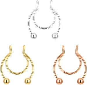 20G Fake Nose Rings Hoop Clip-on Stainless Steel Septum Jewelry Non Piercing Fake Cartilage Earring Lip Rings Faux Nose Ring Piercing Jewelry for Women Men